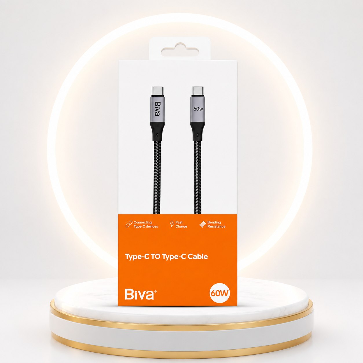 کابل شارژ Biva Type-C to Type-C Cable 60W 1.2m C-34CC