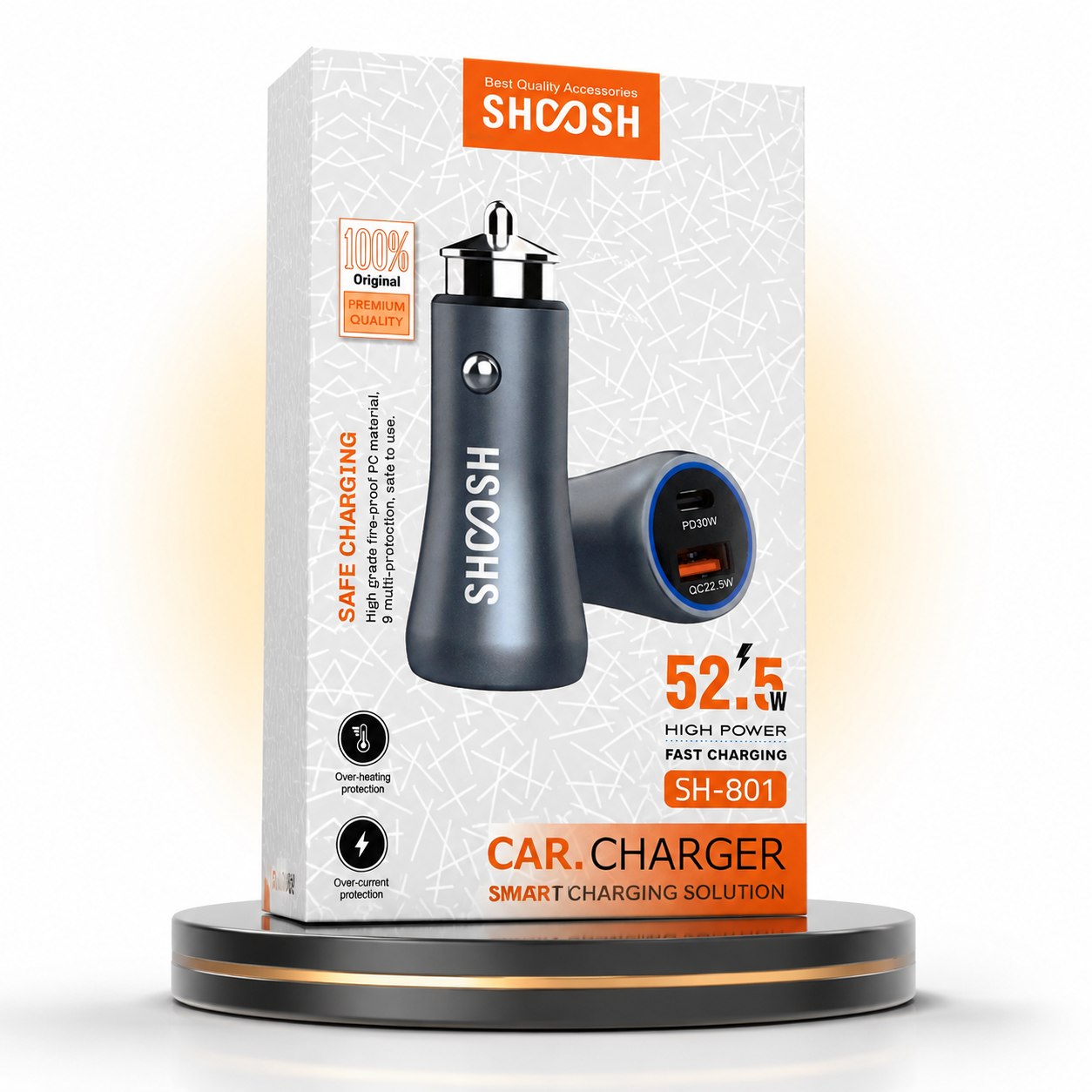 شارژر فندکی فست و PD دو پورت Shoosh مدل SH-801 52.5W - خاکستری - SMO